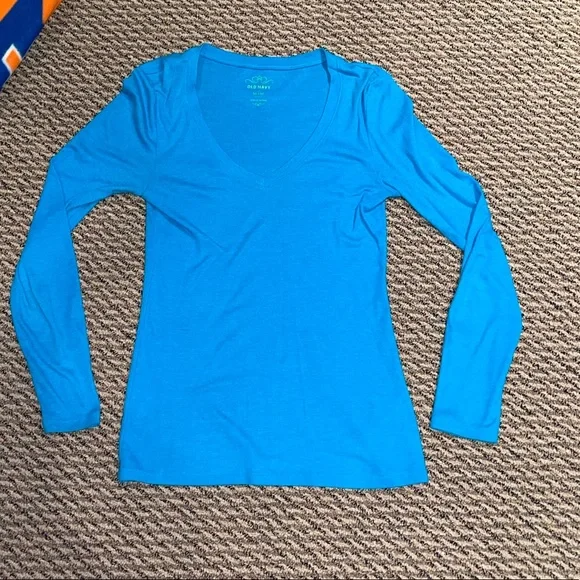 NEW old navy bright blue turquoise long sleeve v neck - Picture 3 of 5